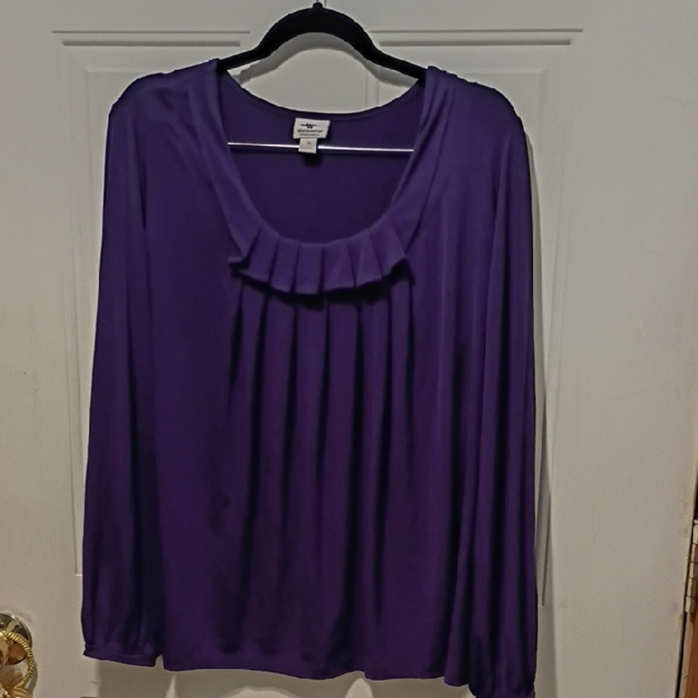Worthington Purple Blouse with Pleated Neckline